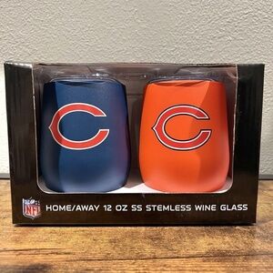 Chicago Bears NFL Stainless Steel Stemless Wine Glass 12 oz Set Of 2 NEW